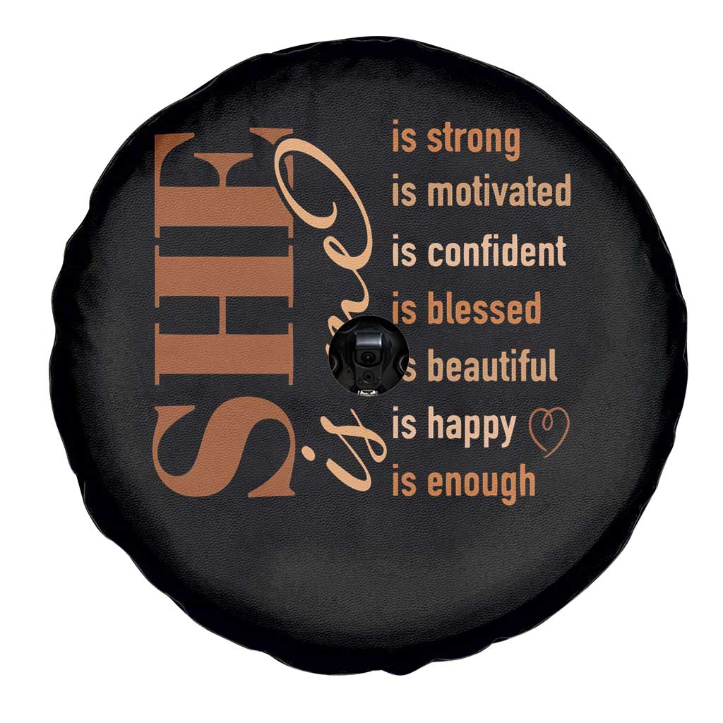 Woman Affirmation Spare Tire Cover She Is Strong Motivated Confident Blessed Beautiful Melanin Color TS11 Print Your Wear