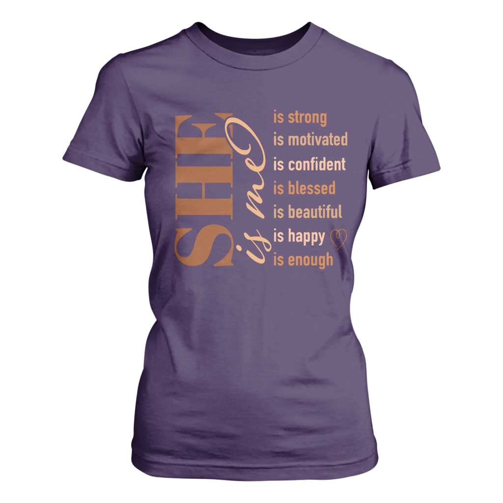 Woman Affirmation T Shirt For Women She Is Strong Motivated Confident Blessed Beautiful Melanin TS11 Purple Print Your Wear