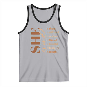 Woman Affirmation Tank Top She Is Strong Motivated Confident Blessed Beautiful Melanin Color TS11 Athletic Heather Black Print Your Wear
