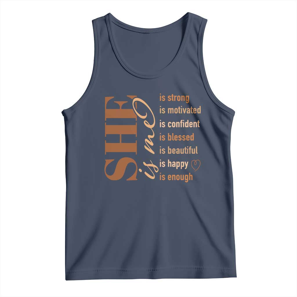 Woman Affirmation Tank Top She Is Strong Motivated Confident Blessed Beautiful Melanin Color TS11 Navy Print Your Wear