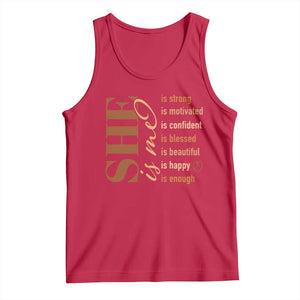 Woman Affirmation Tank Top She Is Strong Motivated Confident Blessed Beautiful Melanin Color TS11 Red Print Your Wear