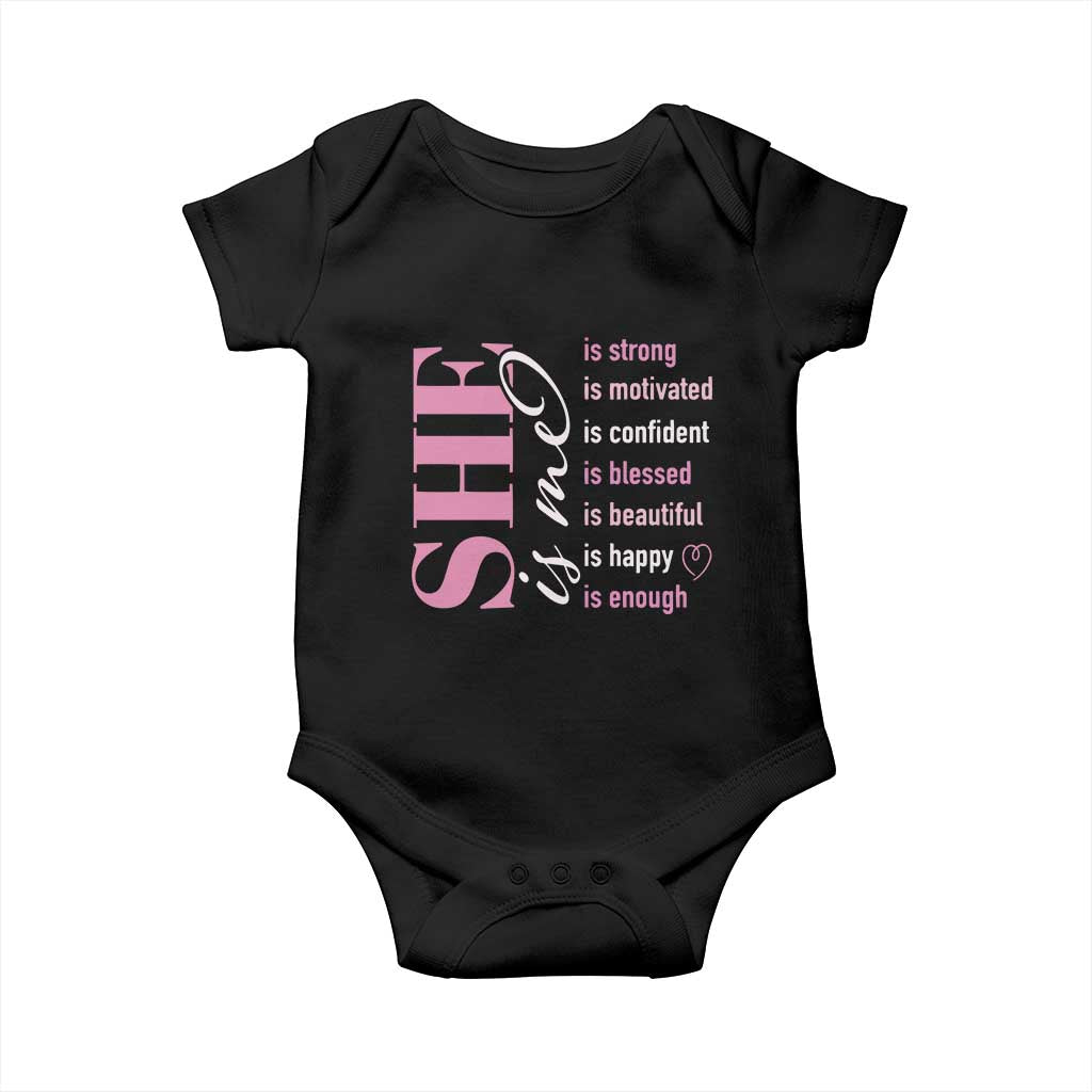 Woman Affirmation Baby Onesie She Is Strong Motivated Confident Blessed Beautiful TS11 Black Print Your Wear