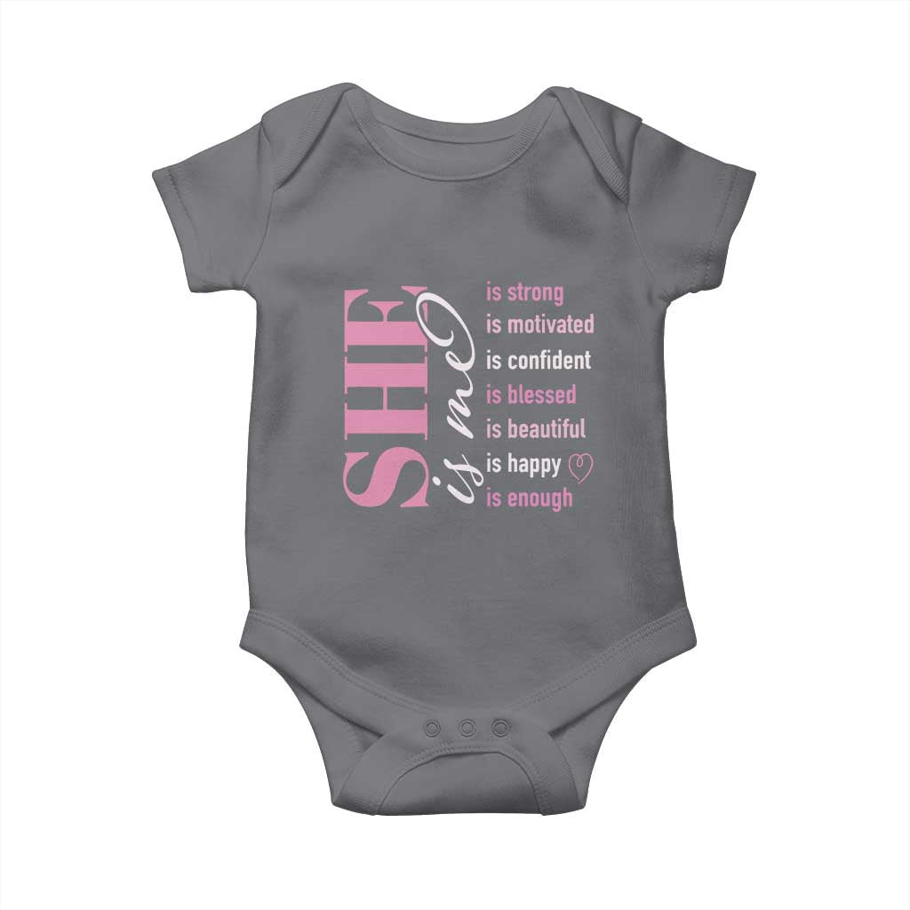 Woman Affirmation Baby Onesie She Is Strong Motivated Confident Blessed Beautiful TS11 Charcoal Print Your Wear