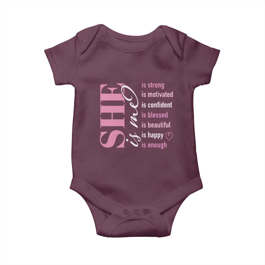 Woman Affirmation Baby Onesie She Is Strong Motivated Confident Blessed Beautiful TS11 Maroon Print Your Wear