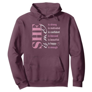 Woman Affirmation Hoodie She Is Strong Motivated Confident Blessed Beautiful TS11 Maroon Print Your Wear