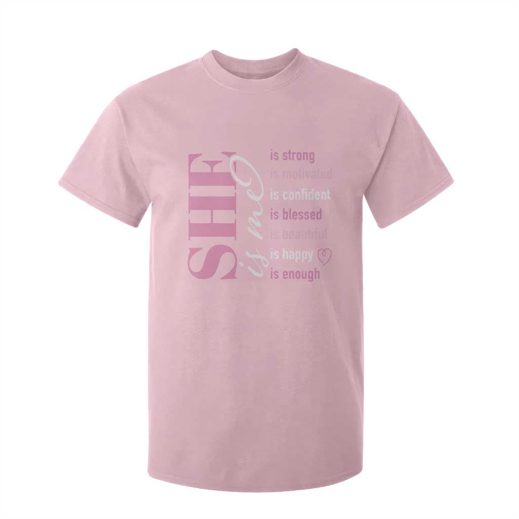 Woman Affirmation T Shirt For Kid She Is Strong Motivated Confident Blessed Beautiful TS11 Light Pink Print Your Wear