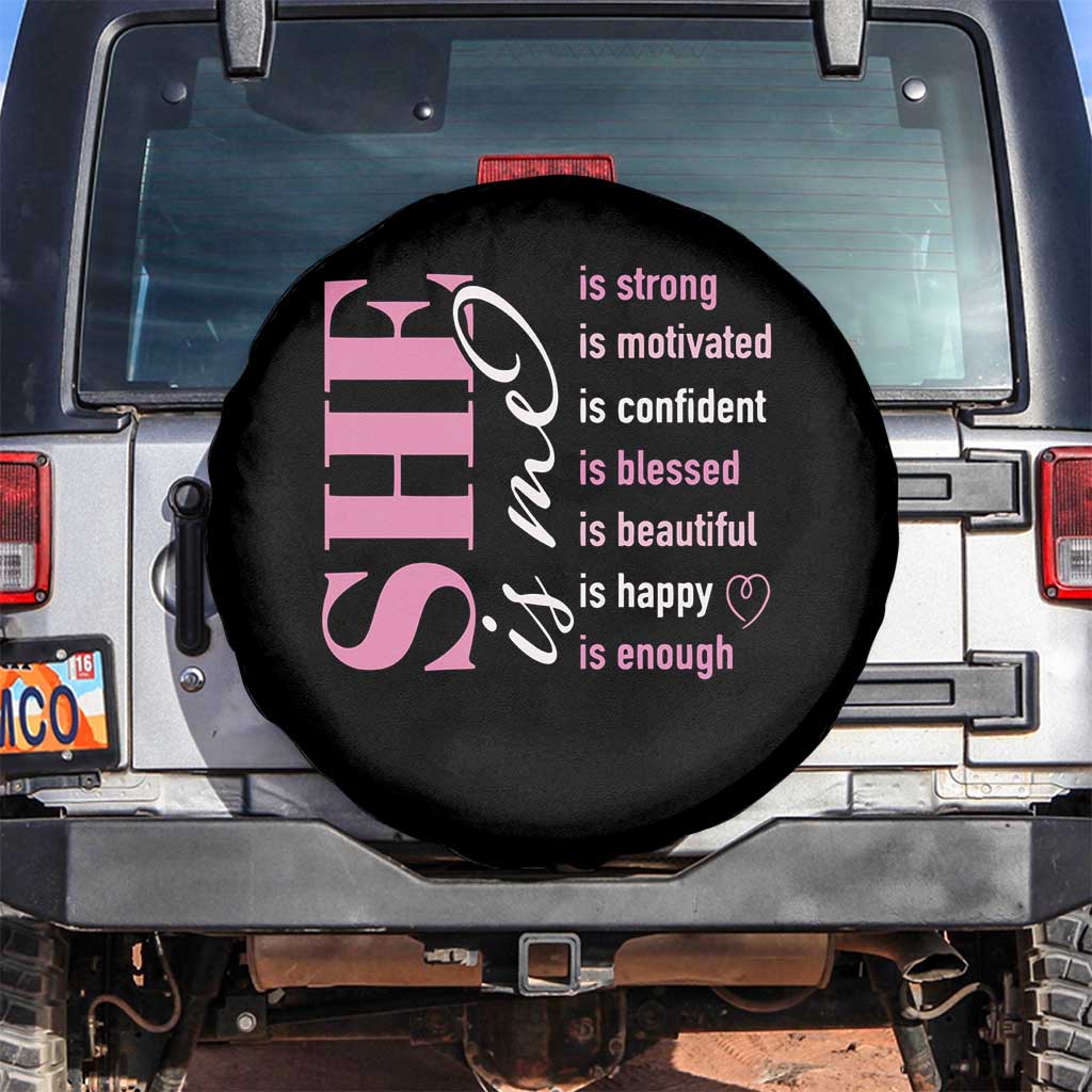 Woman Affirmation Spare Tire Cover She Is Strong Motivated Confident Blessed Beautiful TS11 No hole Black Print Your Wear