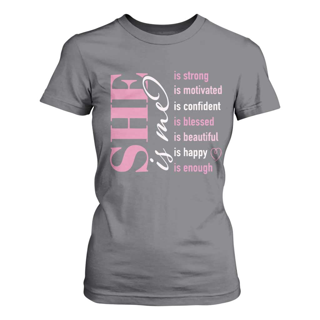 Woman Affirmation T Shirt For Women She Is Strong Motivated Confident Blessed Beautiful TS11 Charcoal Print Your Wear