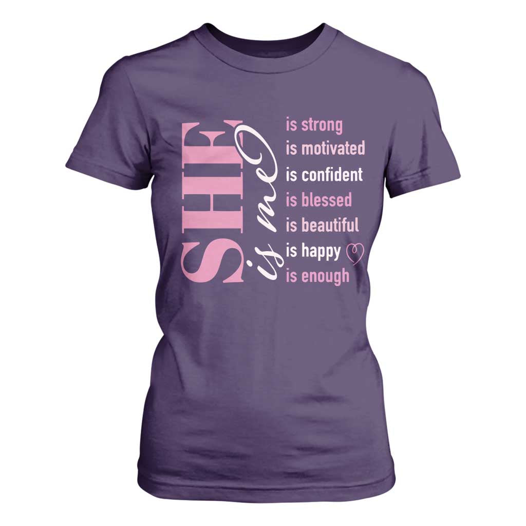 Woman Affirmation T Shirt For Women She Is Strong Motivated Confident Blessed Beautiful TS11 Purple Print Your Wear