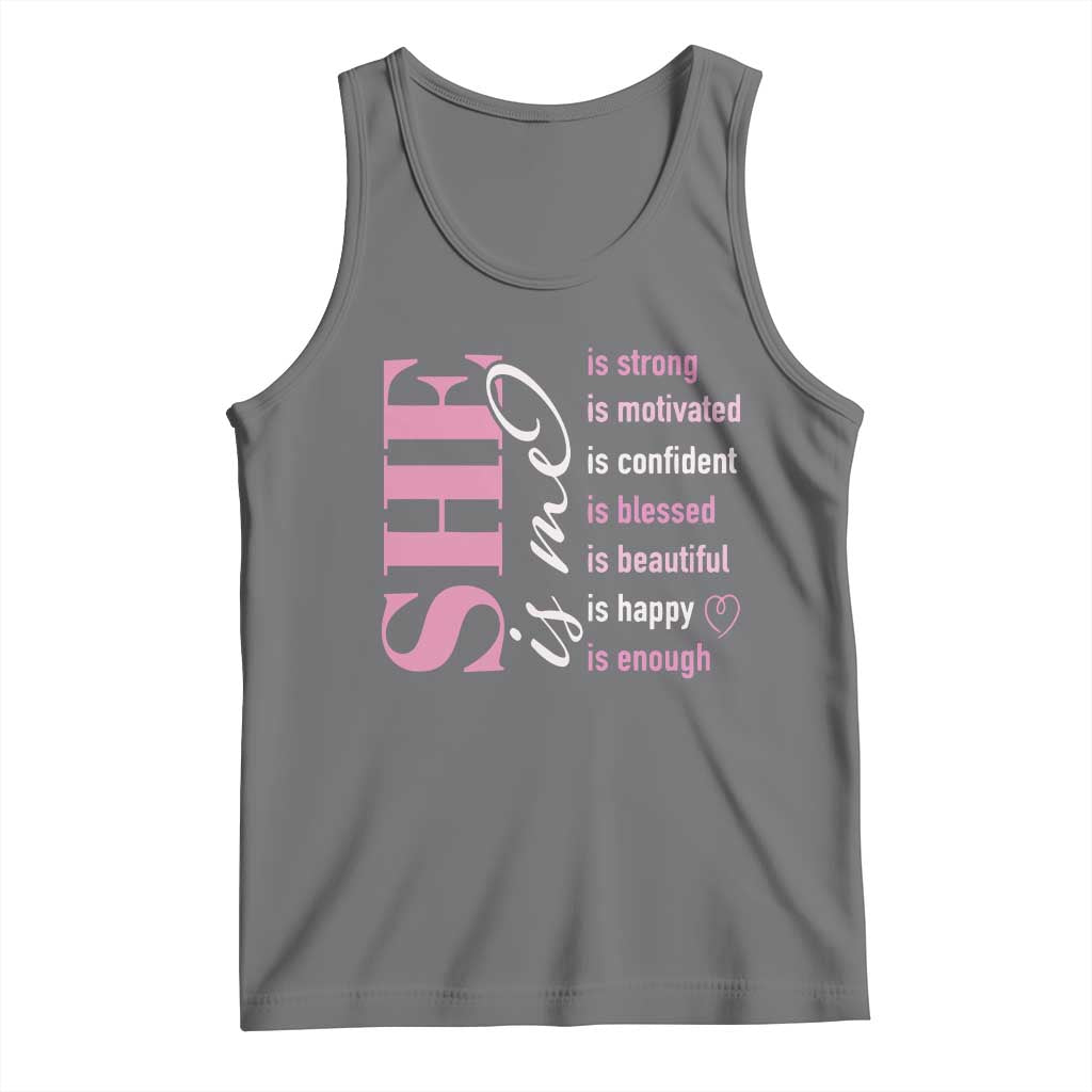 Woman Affirmation Tank Top She Is Strong Motivated Confident Blessed Beautiful TS11 Black Heather Print Your Wear
