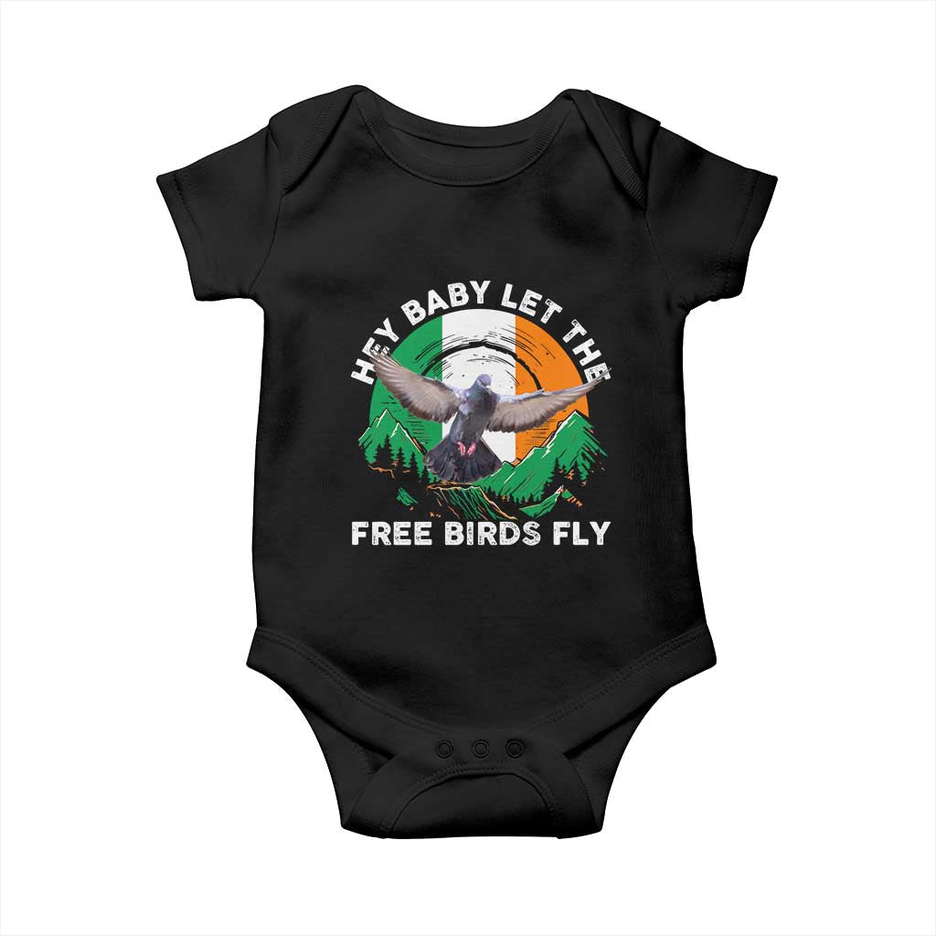 Irish Pride Baby Onesie Hey Baby Let The Free Birds Fly Ireland Flag TS11 Black Print Your Wear