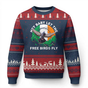 Irish Pride Ugly Christmas Sweater Hey Baby Let The Free Birds Fly Ireland Flag TS11 Navy Red Print Your Wear