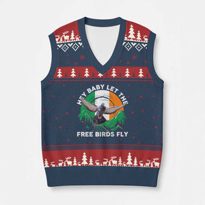 Irish Pride V-Neck Knit Sweater Vest Hey Baby Let The Free Birds Fly Ireland Flag TS11 Navy Red Print Your Wear