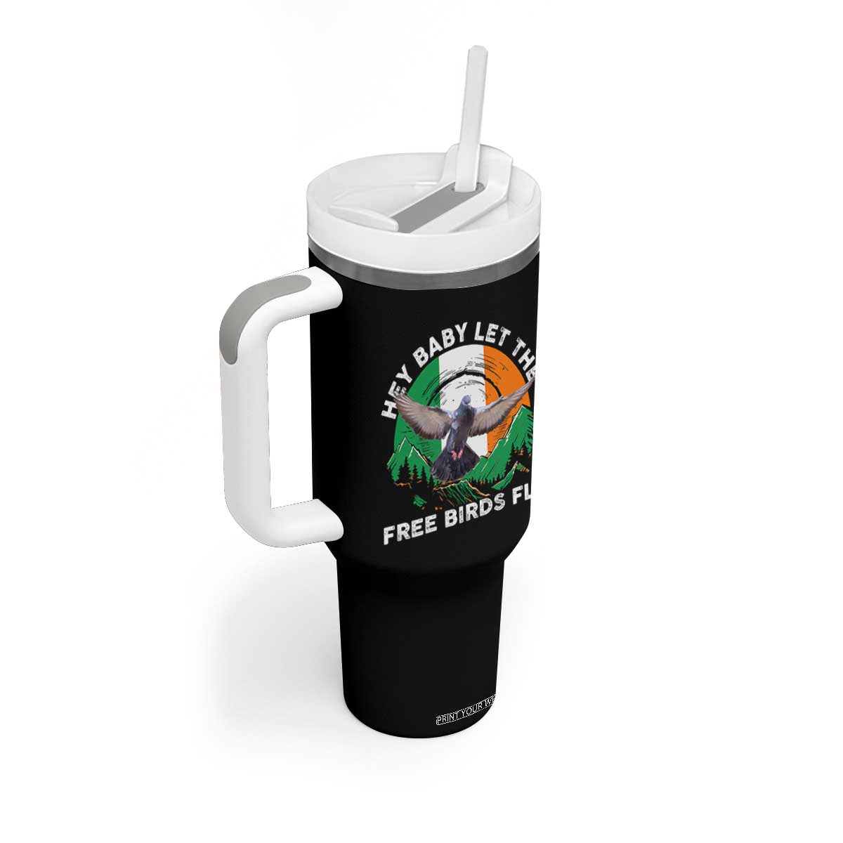 Irish Pride Tumbler With Handle Hey Baby Let The Free Birds Fly Ireland Flag TS11 Print Your Wear
