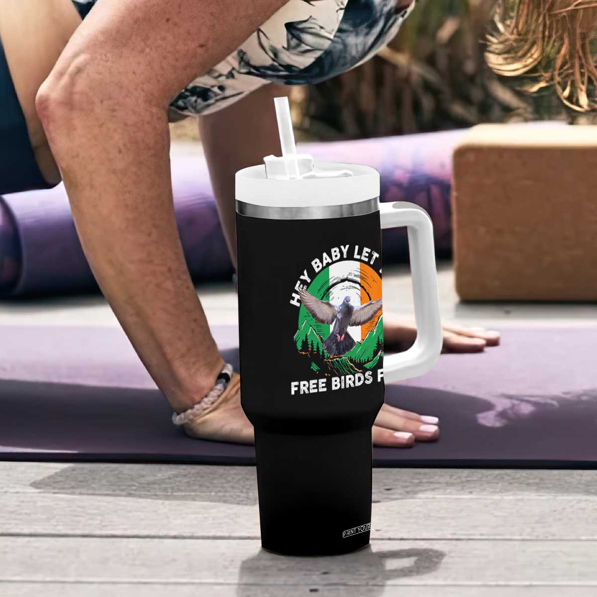 Irish Pride Tumbler With Handle Hey Baby Let The Free Birds Fly Ireland Flag TS11 Print Your Wear