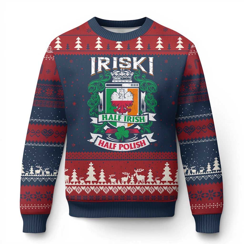Iriski Half Irish Half Polish Ugly Christmas Sweater Polish St Patricks Day Eagle TS11 Navy Red Print Your Wear