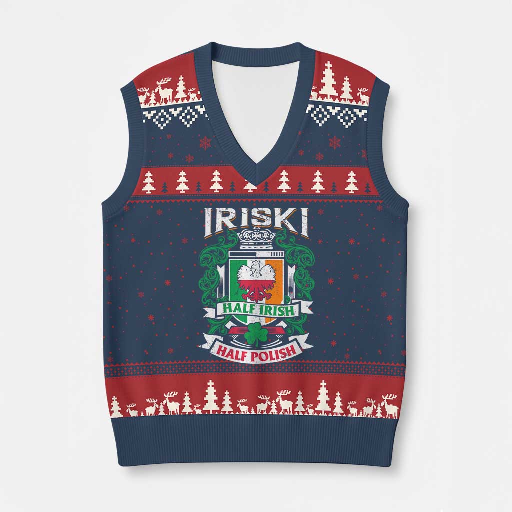 Iriski Half Irish Half Polish V-Neck Knit Sweater Vest Polish St Patricks Day Eagle TS11 Navy Red Print Your Wear