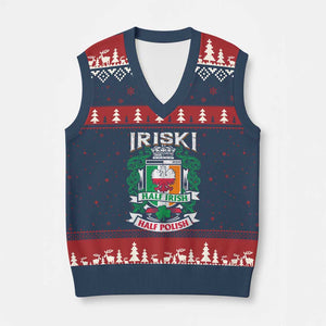 Iriski Half Irish Half Polish V-Neck Knit Sweater Vest Polish St Patricks Day Eagle TS11 Navy Red Print Your Wear