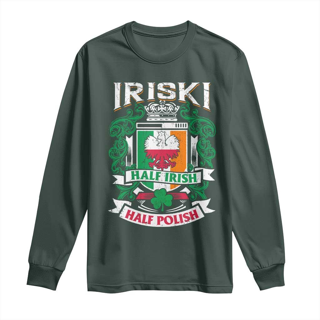 Iriski Half Irish Half Polish Long Sleeve Shirt Polish St Patricks Day Eagle TS11 Dark Forest Green Print Your Wear