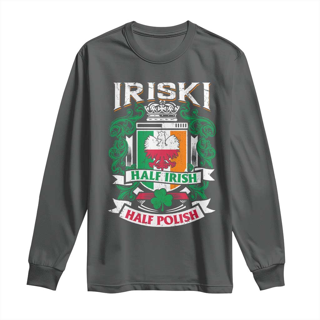 Iriski Half Irish Half Polish Long Sleeve Shirt Polish St Patricks Day Eagle TS11 Dark Heather Print Your Wear