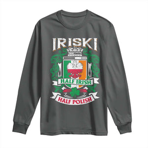 Iriski Half Irish Half Polish Long Sleeve Shirt Polish St Patricks Day Eagle TS11 Dark Heather Print Your Wear