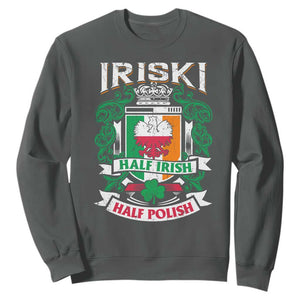 Iriski Half Irish Half Polish Sweatshirt Polish St Patricks Day Eagle TS11 Dark Heather Print Your Wear