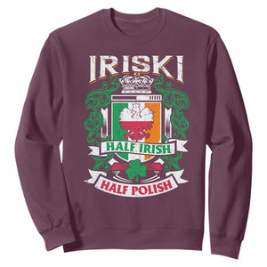 Iriski Half Irish Half Polish Sweatshirt Polish St Patricks Day Eagle TS11 Maroon Print Your Wear