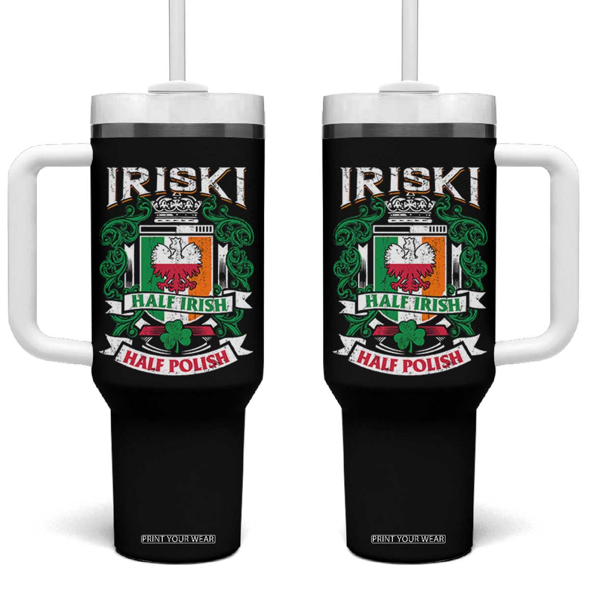 Iriski Half Irish Half Polish Tumbler With Handle Polish St Patricks Day Eagle TS11 One Size: 40 oz Black Print Your Wear