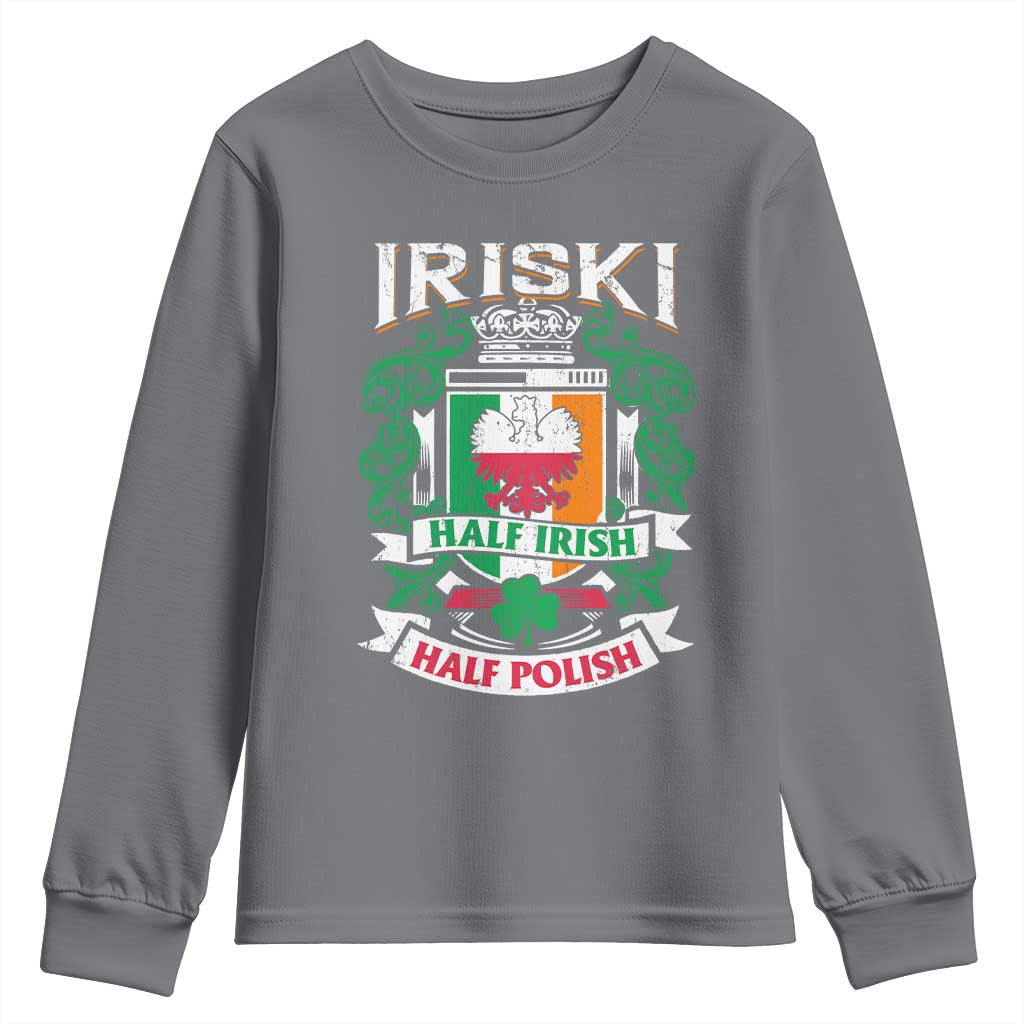 Iriski Half Irish Half Polish Youth Sweatshirt Polish St Patricks Day Eagle TS11 Charcoal Print Your Wear