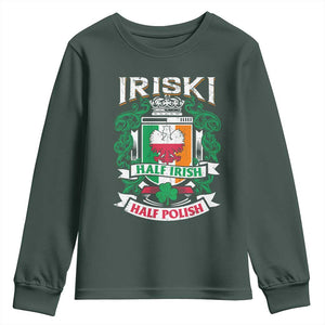 Iriski Half Irish Half Polish Youth Sweatshirt Polish St Patricks Day Eagle TS11 Dark Forest Green Print Your Wear