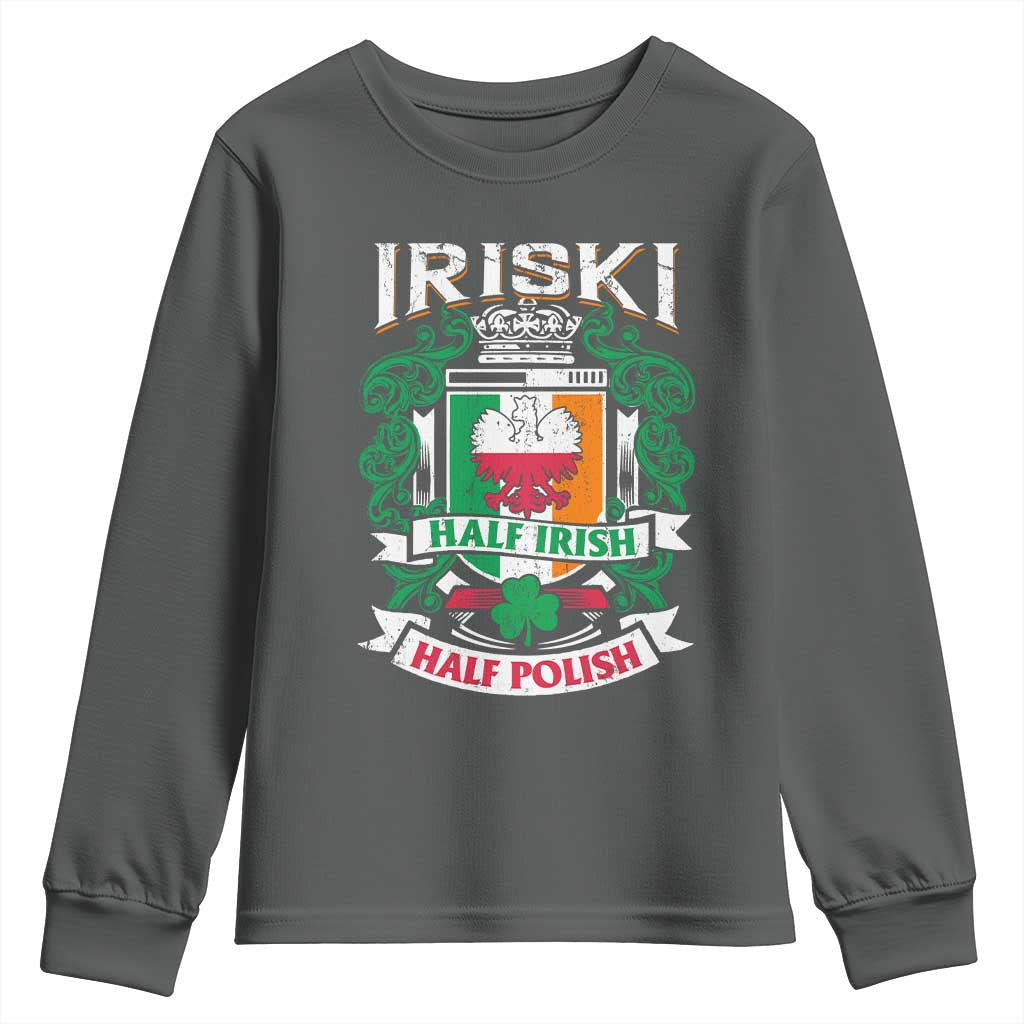 Iriski Half Irish Half Polish Youth Sweatshirt Polish St Patricks Day Eagle TS11 Dark Heather Print Your Wear