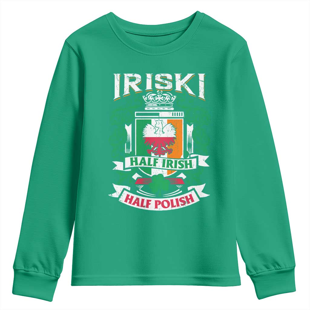 Iriski Half Irish Half Polish Youth Sweatshirt Polish St Patricks Day Eagle TS11 Irish Green Print Your Wear