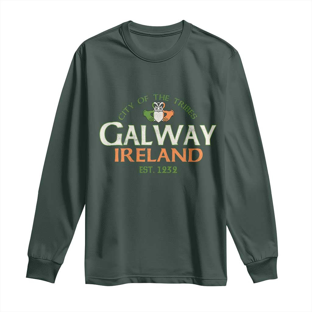 Claddagh Galway Ireland Long Sleeve Shirt City Of The Tribes Est 1232 TS11 Dark Forest Green Print Your Wear