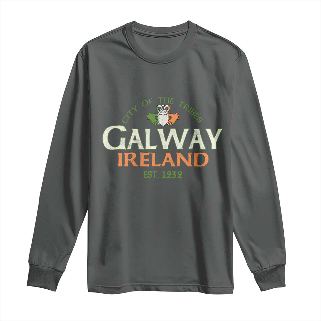 Claddagh Galway Ireland Long Sleeve Shirt City Of The Tribes Est 1232 TS11 Dark Heather Print Your Wear