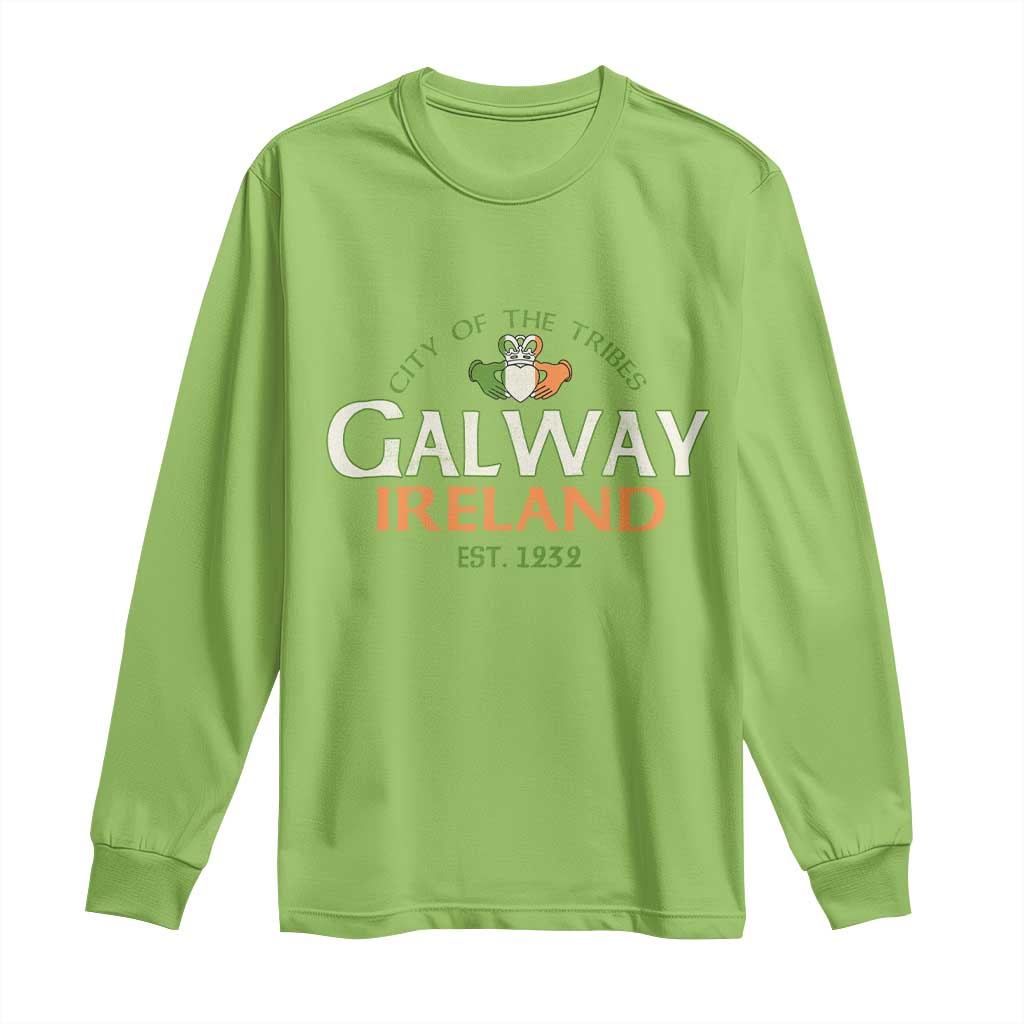 Claddagh Galway Ireland Long Sleeve Shirt City Of The Tribes Est 1232 TS11 Lime Print Your Wear