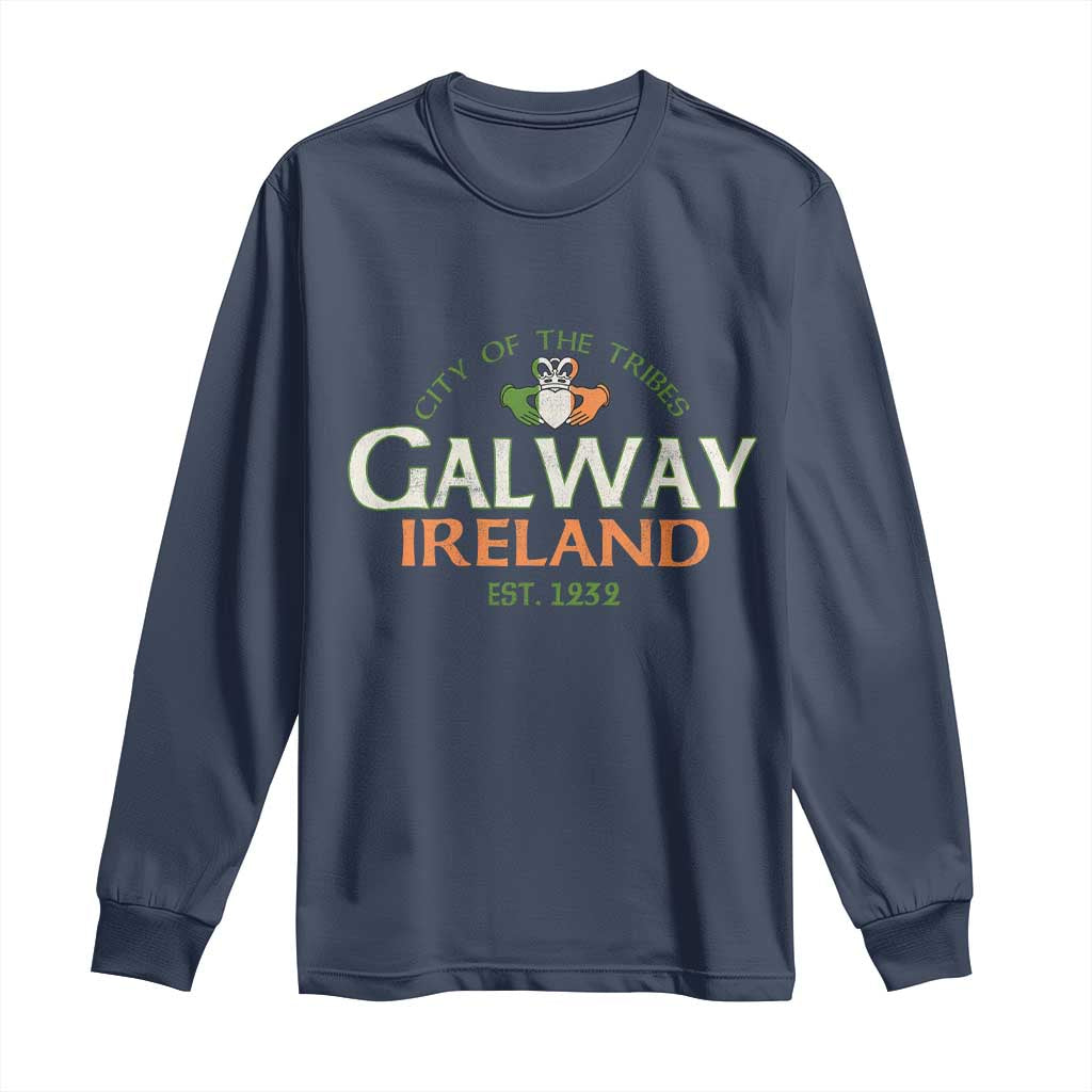 Claddagh Galway Ireland Long Sleeve Shirt City Of The Tribes Est 1232 TS11 Navy Print Your Wear