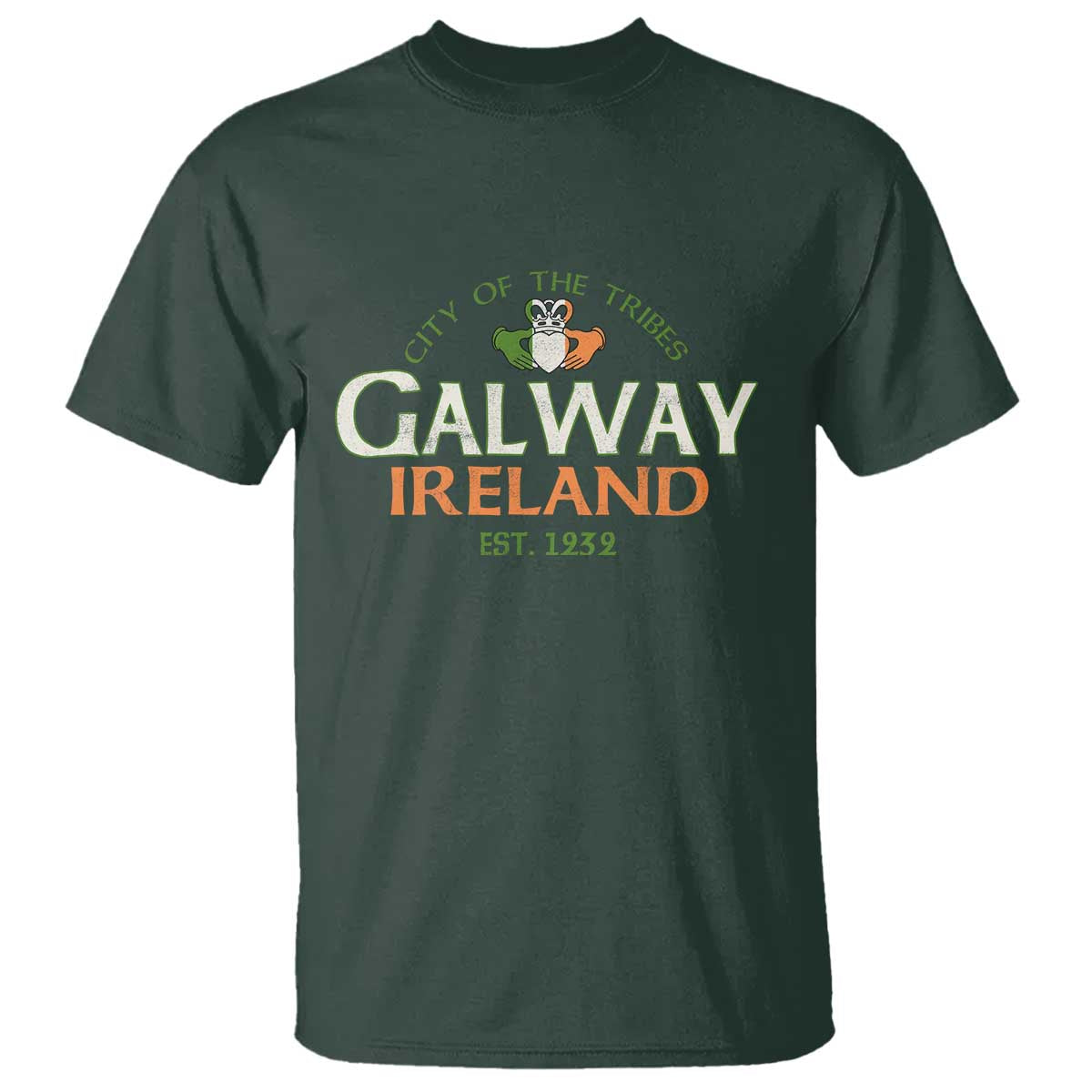 Claddagh Galway Ireland T Shirt City Of The Tribes Est 1232 TS11 Dark Forest Green Print Your Wear