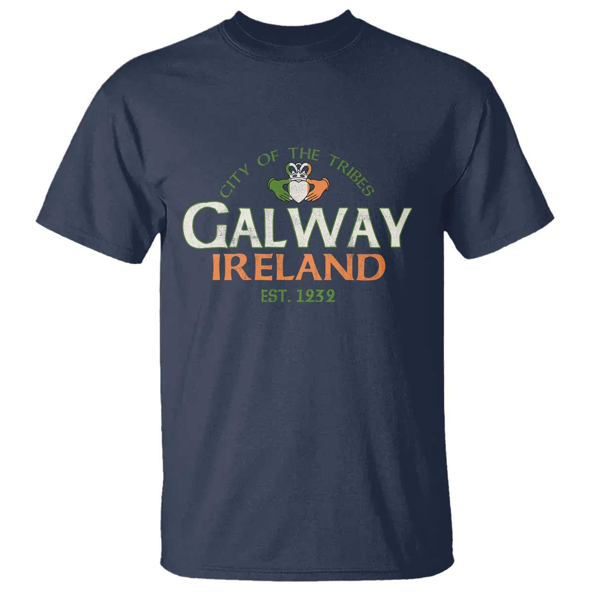 Claddagh Galway Ireland T Shirt City Of The Tribes Est 1232 TS11 Navy Print Your Wear
