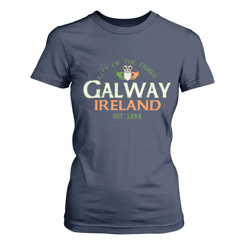 Claddagh Galway Ireland T Shirt For Women City Of The Tribes Est 1232 TS11 Navy Print Your Wear