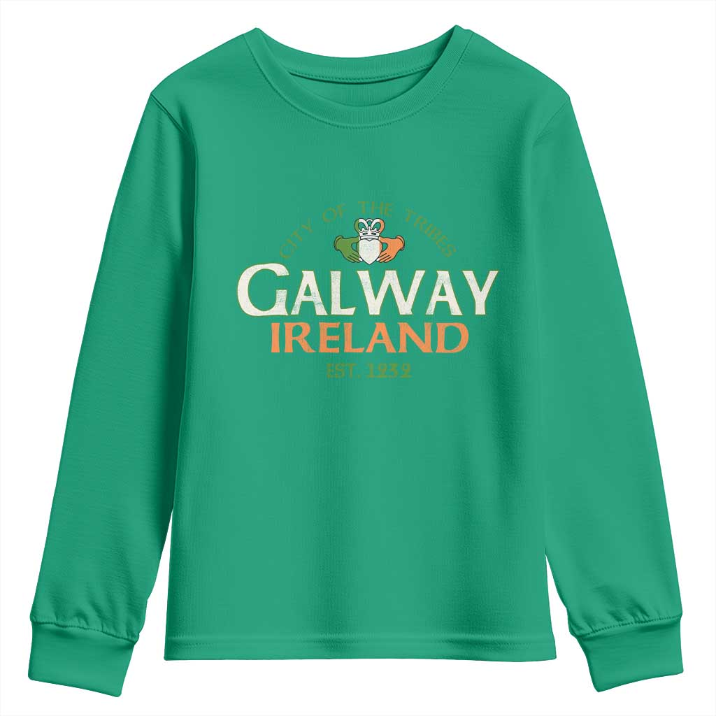 Claddagh Galway Ireland Youth Sweatshirt City Of The Tribes Est 1232 TS11 Irish Green Print Your Wear