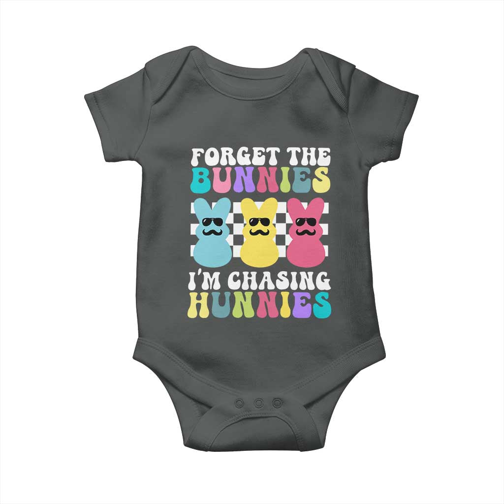 Funny Easter Forget The Bunnies I Am Chasing Hunnies Baby Onesie TS11 Dark Heather Print Your Wear