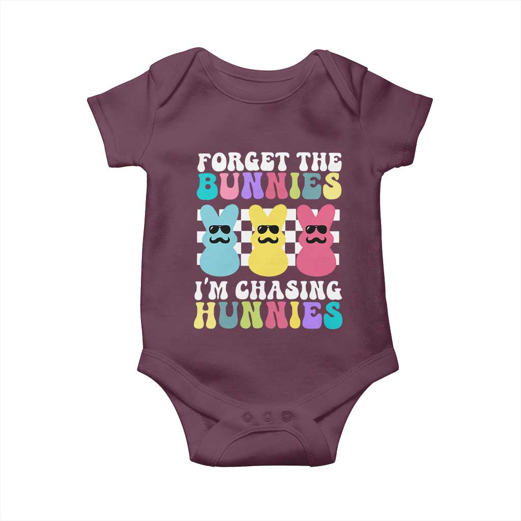 Funny Easter Forget The Bunnies I Am Chasing Hunnies Baby Onesie TS11 Maroon Print Your Wear