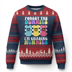 Funny Easter Forget The Bunnies I Am Chasing Hunnies Ugly Christmas Sweater TS11 Navy Red Print Your Wear
