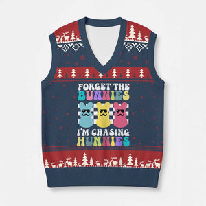 Funny Easter Forget The Bunnies I Am Chasing Hunnies V-Neck Knit Sweater Vest TS11 Navy Red Print Your Wear