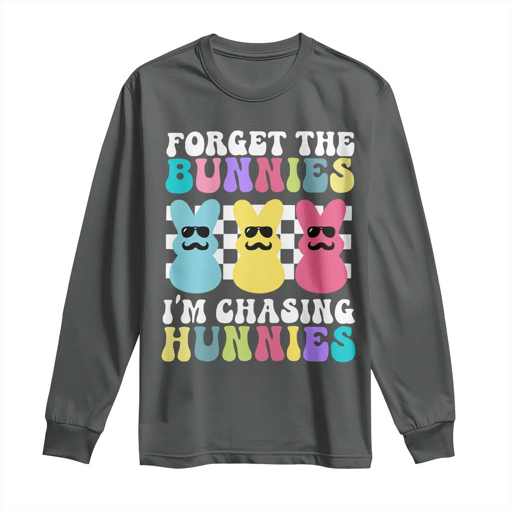 Funny Easter Forget The Bunnies I Am Chasing Hunnies Long Sleeve Shirt TS11 Dark Heather Print Your Wear