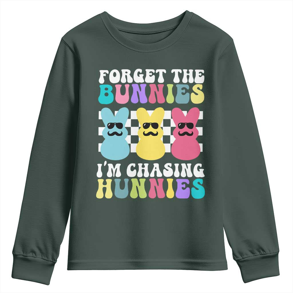 Funny Easter Forget The Bunnies I Am Chasing Hunnies Youth Sweatshirt TS11 Dark Forest Green Print Your Wear