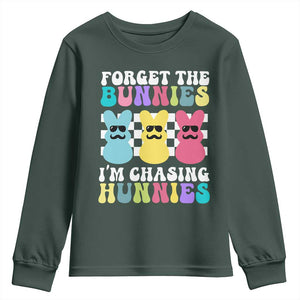 Funny Easter Forget The Bunnies I Am Chasing Hunnies Youth Sweatshirt TS11 Dark Forest Green Print Your Wear