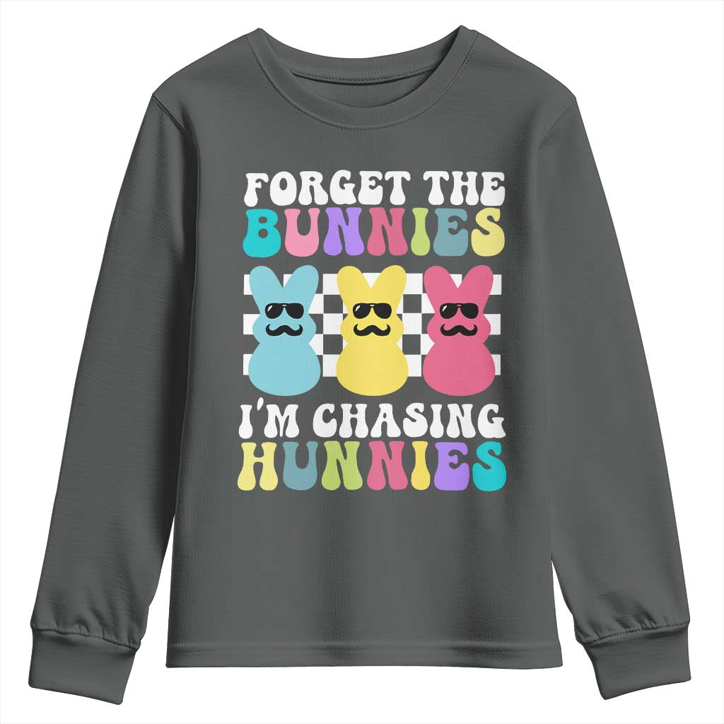Funny Easter Forget The Bunnies I Am Chasing Hunnies Youth Sweatshirt TS11 Dark Heather Print Your Wear