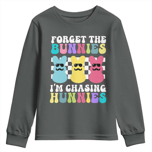 Funny Easter Forget The Bunnies I Am Chasing Hunnies Youth Sweatshirt TS11 Dark Heather Print Your Wear