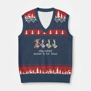 Funny Easter Day Silly Goose V-Neck Knit Sweater Vest Silly Rabbit Easter Is For Jesus TS11 Navy Red Print Your Wear